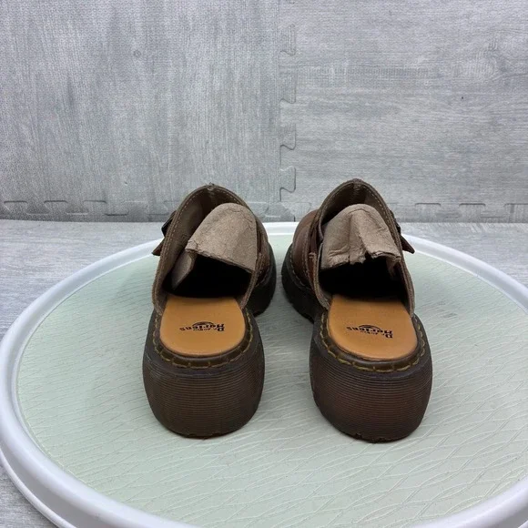 Dr Martens Clogs Women's 9 Brown Leather Buckle Slip On Chunky Mules Y2K - Picture 5 of 8
